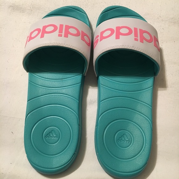 mint green adidas slides